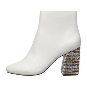 Betsy Johnson Barrette White Ankle Boots with Multicolor Block Heel Size 7.5